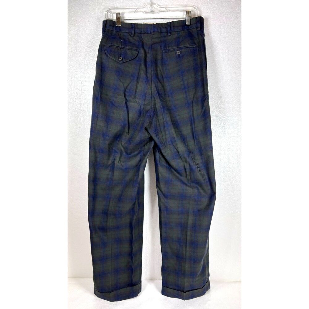 VTG Polo Ralph Lauren Blackwatch Plaid Cinch Waist Pleated Pants Men's 30x30 - Picture 2 of 14